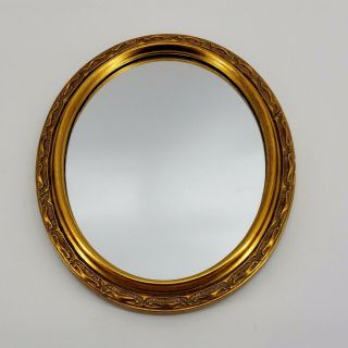 Vintage Wood Oval Frame Mirror Gold Carved Small Size 11 1/4 " X 9 1/2 "