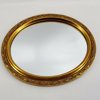 Vintage Wood Oval Frame Mirror Gold Carved Small Size 11 1/4 