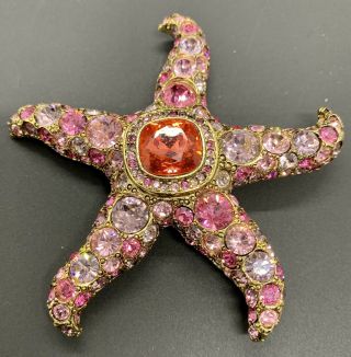 Vintage Kenneth Jay Lane Kjl Pink Rhinestone Starfish Brooch Pin Gold Plated 3 "