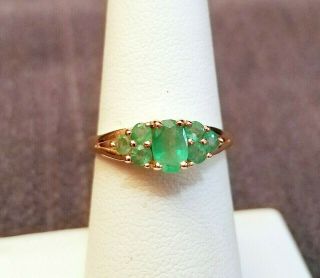 Vintage Scbs 14k Gold Natural Emerald 0.  75 Ctw Cluster Ring Size 6.  5,  Near