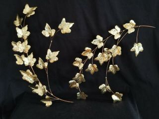 Pair Vintage English Ivy Metal Copper Brass Tone Wall Hanging Swag Twin Leaf 18 "
