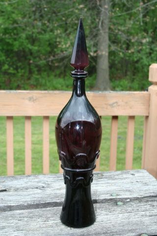 Vintage Empoli Italian Amethyst Glass Genie Bottle Decanter With Stopper 20 "