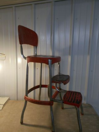 Vintage Cosco Step Stool Metal Steel Chair Retro Bar Red 50s