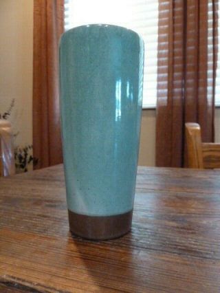Vintage Mid Century Modern Pottery Green & Brown Vase 7 " High 3 " Deep