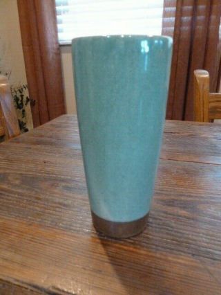 Vintage Mid Century Modern Pottery Green & Brown Vase 7 