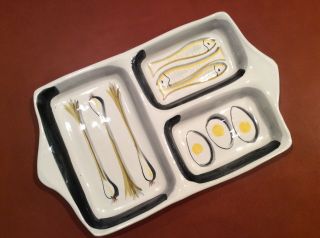 Vtg Meiselman Mid - Century Italian Ceramic Divided Appetizer Serving Tray 13x8”