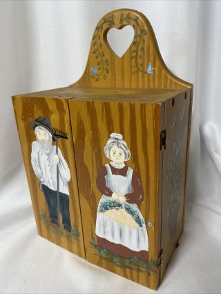Vtg Wooden Hand - painted Curio Cabinet 11.  5 