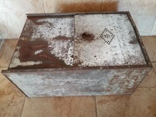 Antique Vtg Hoosier Style Cabinet Metal Drawer Bread Box Tin Drawer Lid 19x13x9