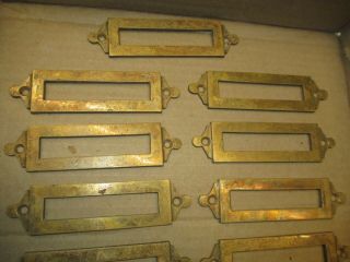 19 Vintage Brass Name Plate Frames Filing Cabinet Label Holder Drawer Card Bezel 2