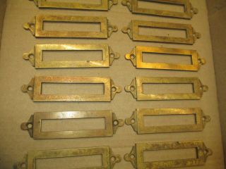 19 Vintage Brass Name Plate Frames Filing Cabinet Label Holder Drawer Card Bezel 3