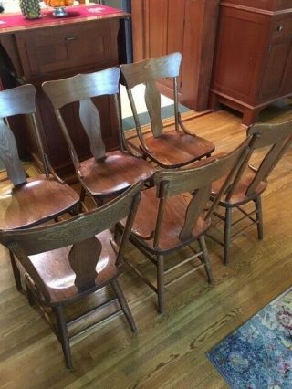 Antique Set Of 6 Oak Dining Room Chairs 1950s Era