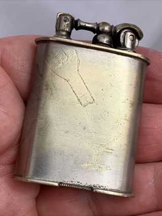Vintage Evans Lift Arm Pocket Lighter - Hand Engraved Champagne Bottle & Glass