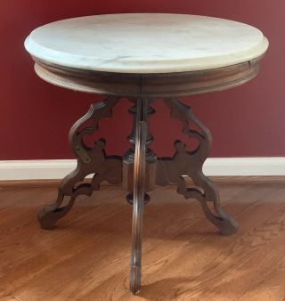Antique Victorian Mahogany Italian Marble Top Parlor Side Center Table
