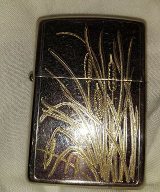 Vintage Zippo Lighter Silver Plate With Pussy Willow/cat Tail Design