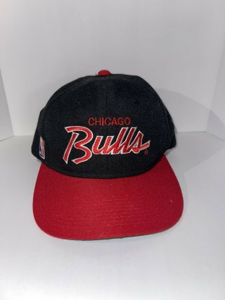 Vintage 90s Chicago Bulls Sports Specialties Script Snapback Hat Cap 2 Tone Mj