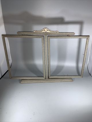 Antique Wood Double Swivel Photo Frame Art Deco Early 1900 