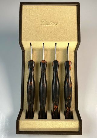 Set Of 4 Cutco 1759 A77 Table Knife Classic Brown Red Handle Made In Usa Vintage