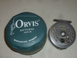 Vintage Fly Fishing Reel Orvis Battenkill Mark Iv W Green Zip Case England Rare