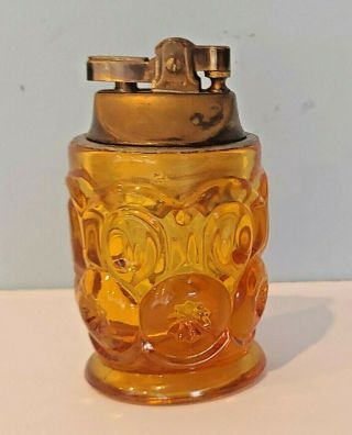 Vintage L.  E.  Smith Glass Moon And Stars Amber Glass Table Top Cigarette Lighter