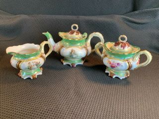 Vintage Antique Porcelain French? Floral Tea Pot,  Cream & Sugar - No Markings