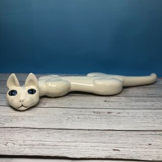 Large White Cat Sculpture With Retro Mid Century Modern Design Signed Ahha