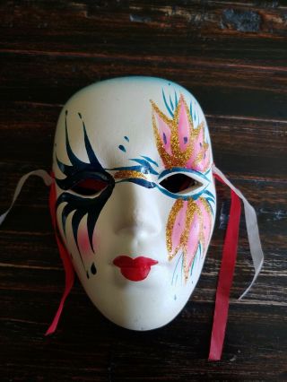 Vintage Ceramic Hand Painted Face Mask Wall Hangings 4.  5 " Long 3 " Wide.