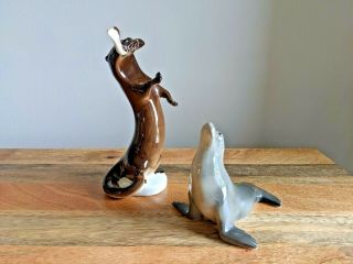 Otter & Seal Porcelain Figurines - Lomonosov Imperial Porcelain Russia