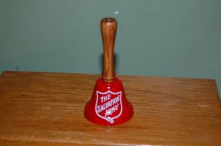 Salvation Army Small 4 " Tall Red Bell With Wooden Handle