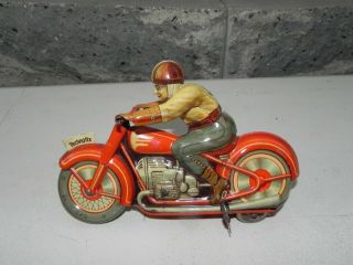 Vintage Tin Litho Technofix Wind Up Motorcycle Us Zone Germany C 1950s