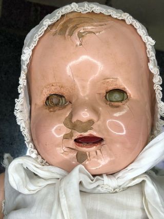 Antique Baby Doll Life - Size 27” Creepy Haunted Gothic Oddity Vintage Compo