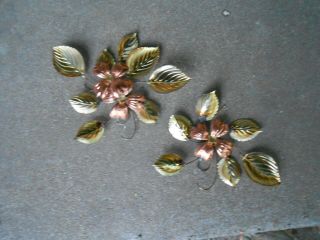 Home Interior Vintage Two Brass Copper Colored Metal Dogwood Flower Leaves Usa