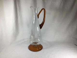 1 Pc Of Gorgeous Vintage Poland Made Brown/clear Blown Glass Decanter Pitcher