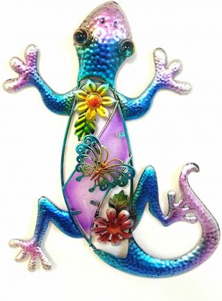 Purple Gecko W/glass Wall Art Plaque & Home Decor