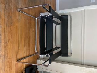 Vintage Black Leather And Chrome Wassily Chair,  &