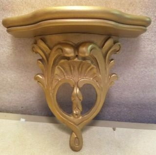 Vintage Wood Sculpted Gold Painted Shelf Wall Mount Hanging 9 " Wide 8 " Tall