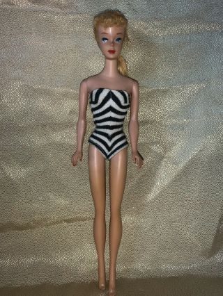 Vintage Barbie 4 Blonde Ponytail Doll 1960 850 Tm Mattel W/ Bathing Suit
