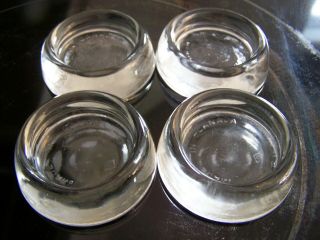 4 Vintage Thick Clear Glass Furniture Coaster Caster Cups 2 - 3/8 Leg Feet