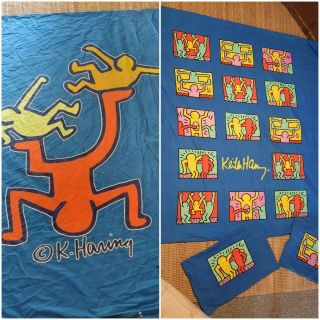 2 X Keith Haring King Single Size Duvet Covers,  4 Pillowcases Rare Vintage