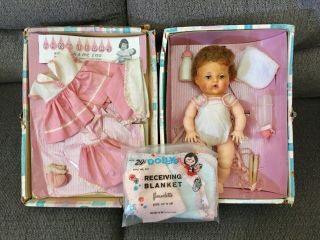 Vintage American Character 11.  5 " Tiny Tears Rock A Bye Eyes Doll,  Case &