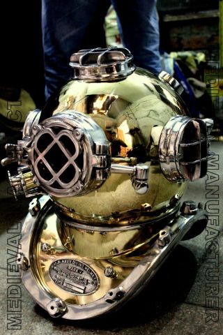 Vintage Brass & Aluminium Us Navy Mark V Diving Divers Helmet Full Siz Sz