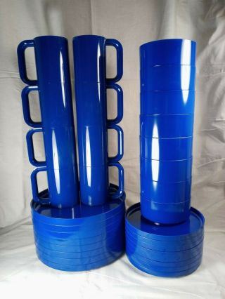 Vintage Heller Massimo Vignelli Italy Blue 32 Piece Mcm Plates Bowls Cups 8 Each