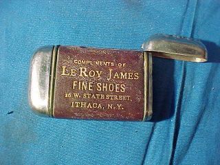 Early 20thc Advertising Match Safe For Leroy James Fine Shoes - Ithaca Ny