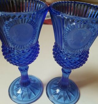 2 Avon 1976 George Washington Mount Vernon Blue Cobalt Wine Glass Goblet Stemmed