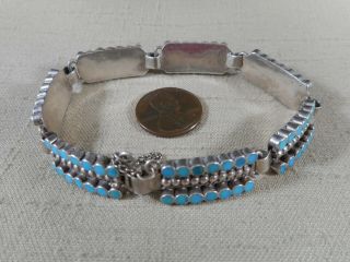 Vintage Silver & Inlaid Natural Turquoise Link Bracelet By Dishta