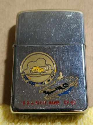 Zippo Vintage Lighter U.  S.  S Kitty Hawk Cv - 63