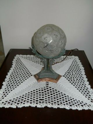 Antique Art Deco Metal Figural French Lamp With Marble Base In Order