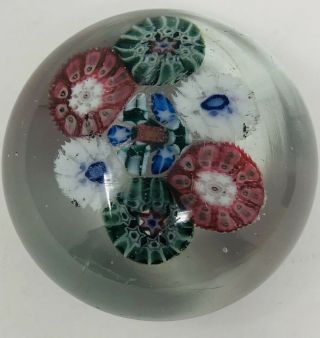Vintage Small Round Floral Art Glass Multi Color Paperweight With Flaws 2