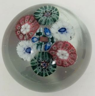 Vintage Small Round Floral Art Glass Multi Color Paperweight With Flaws 3