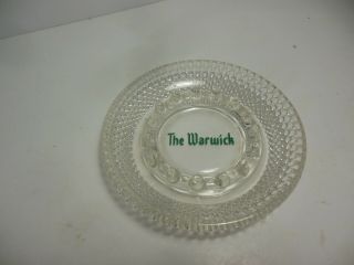 Vintage The Warwick Hotel York Cut Glass Ashtray 5 " Round Green Lettering