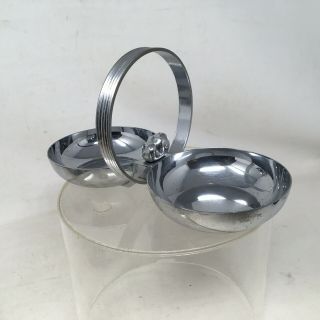 Vintage Art Deco Chase USA Chrome Double Serving Candy Dish 8.  5”x 4”x 4 1/2 